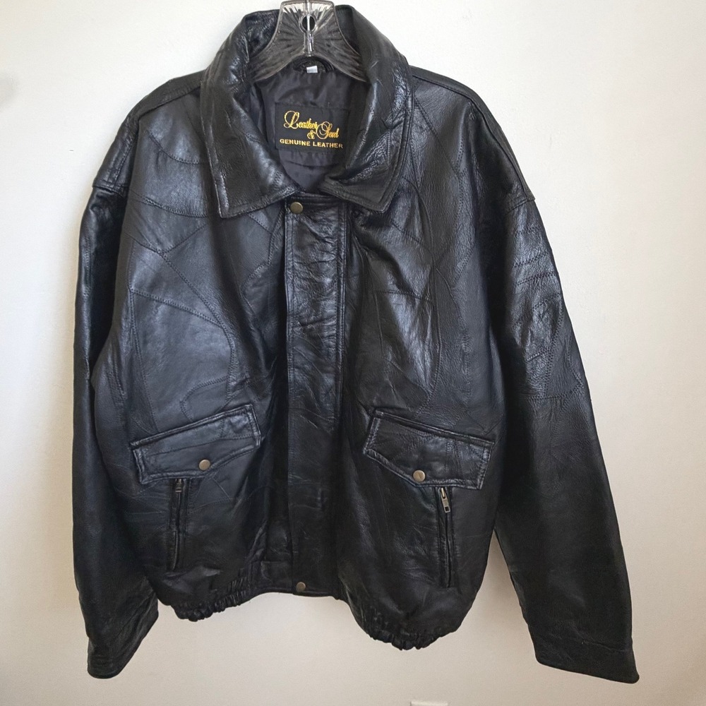 Vintage Leather & Soul Patchwork Bomber Jacket Black Leather XL 80s 90s